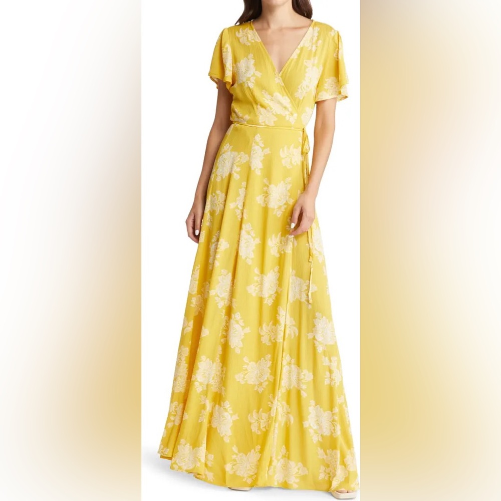 Lulus Heart of Marigold Wrap Maxi Dress in Yellow Floral